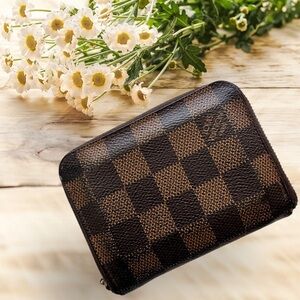 Louis Vuitton Authentic Damier Ebene Zippy Coin Purse 7 Card Slot 4.5x3.5 COA